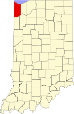 Map of Indiana highlighting Lake County