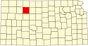 Harta statului Kansas indicând comitatul Graham