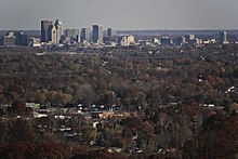 Part of New Albany as seen from Floyds Knobs, Indiana. Louisville's skyline is in the background.