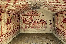 Pittore forse attico, affreschi della tomba del triclinio, 500-475 ac ca, 01