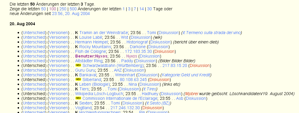 Historischer screenshot dewiki vom 20.08.2004