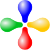 Logo: four differently coloured bulbs in a circle