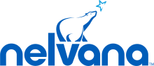 The production logo for Nelvana, depicting a polar bear, who is looking at Polaris, the North Star. Below the polar bear, the text shows the company name, in blue.