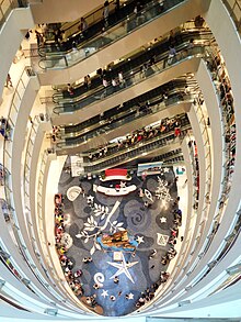 Interior of a large department store, seen from above