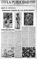 Paintings by Juan Gris, Bodegón; August Agero (sculpture); Jean Metzinger, 1910–11, Deux Nus, Two Nudes, Gothenburg Museum of Art; Marie Laurencin (acrylic); Albert Gleizes, 1911, Paysage, Landscape. Published in La Publicidad, 26 April 1912