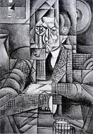 Jean Metzinger, 1911–12, Man with a Pipe (Portrait of an American Smoker), oil on canvas, 92.7 x 65.4 cm (36.5 x 25.75 in), Lawrence University, Appleton, Wisconsin. Reproduced on the catalogue cover of Exhibition of Cubist and Futurist Pictures, Boggs & Buhl Department Store, Pittsburgh, July 1913
