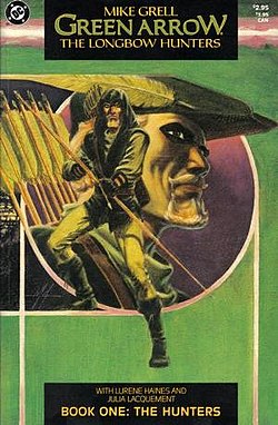 עטיפת החוברת Green Arrow: The Longbow Hunters #1 מאוגוסט 1987, אמנות מאת מייק גרל.