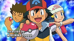 Ash Ketchum (középen), valamint Brock és Dawn