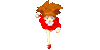 girl in red dress running
