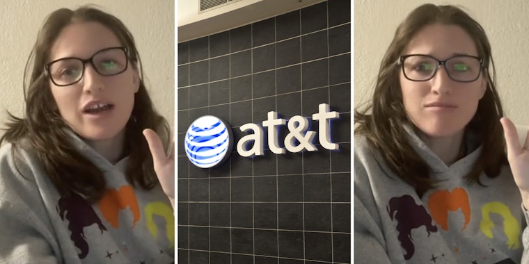 Woman talking(L+r), At&t(c)