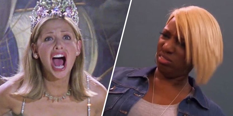 Woman screaming(L), Woman looking confused(r)