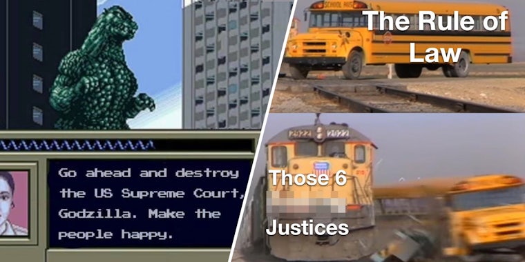 Godzilla meme(l), Bus meme(r)