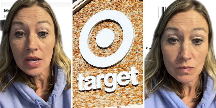 Woman talking(l+r), Target logo(c)