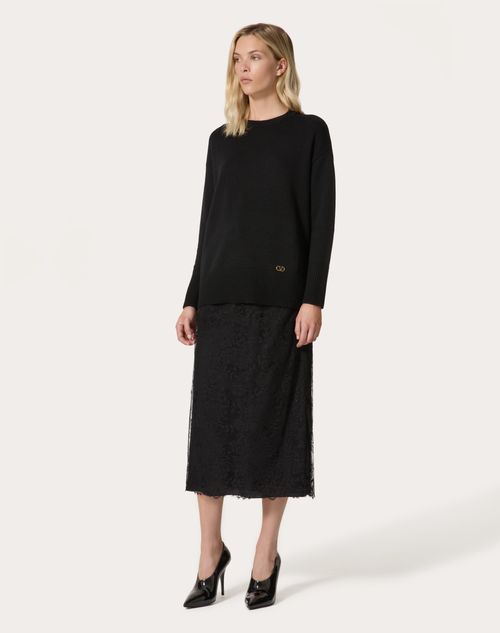 Valentino - Falda Midi De Encaje - Negro - Mujer - Ropa