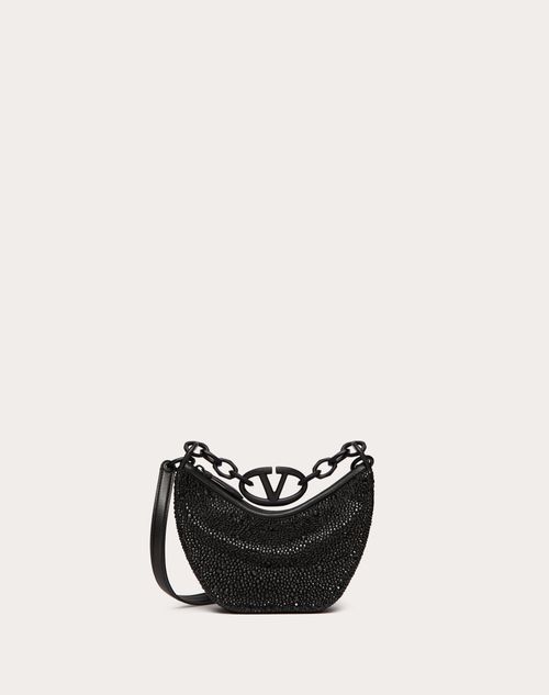 Valentino Garavani - Mini Sac Hobo Vlogo Moon Orné De Strass - Noir - Femme - Sacs Porté Épaule