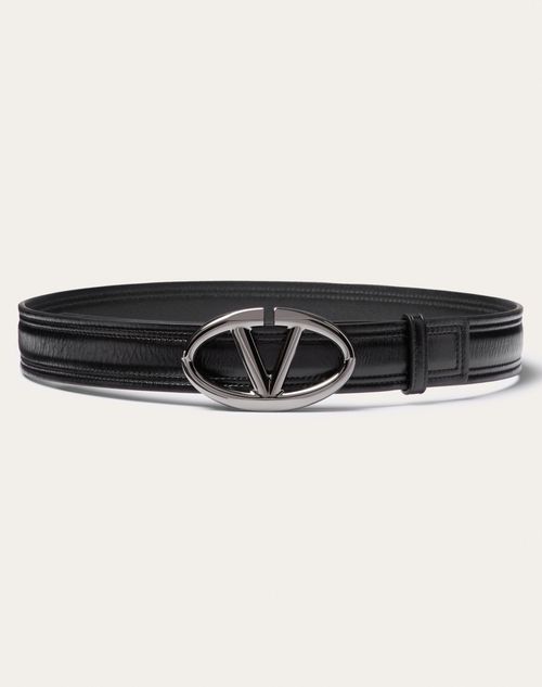 Valentino Garavani - The Bold Edition Vlogo Shiny Calfskin Belt 30 Mm - Black - Woman - Belts