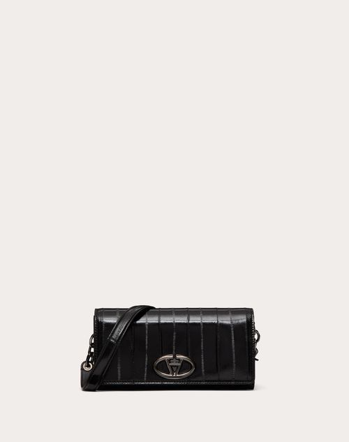 Valentino Garavani - Vlogo The Bold Edition Wallet With Shoulder Strap In Eel Skin - Black - Woman - Wallets And Small Leather Goods