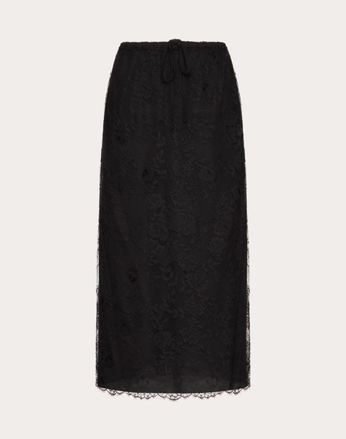 Valentino - Falda Midi De Encaje - Negro - Mujer - Ropa