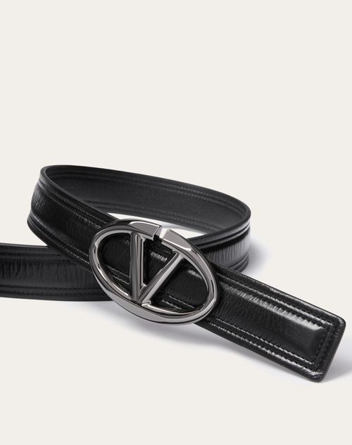 Valentino Garavani - Ceinture Vlogo The Bold Edition En Cuir De Veau Brillant, Hauteur : 30 mm - Noir - Femme - Nouveautés