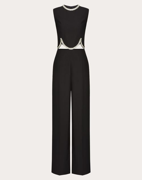 Valentino - Bestickter Jumpsuit Aus Dry Tailoring Wool - Schwarz - Frau - Kleider