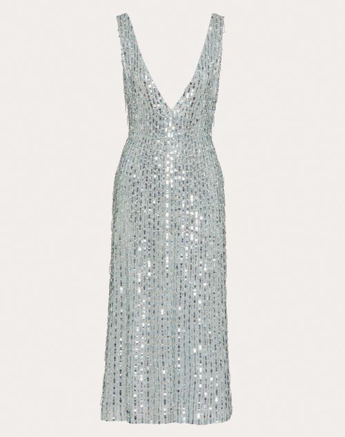 Valentino - Embroidered Organza Midi Dress - Silver - Woman - Dresses