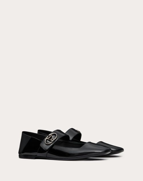 Valentino Garavani - Ballerines Façon Babies Vlogo Locker En Cuir Verni - Noir - Femme - Chaussures