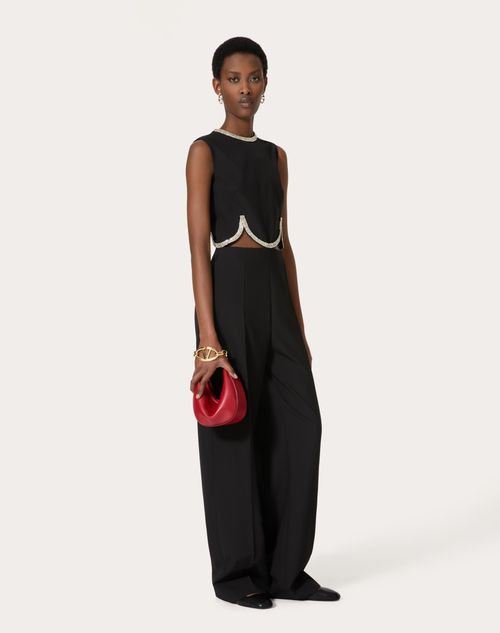 Valentino - Embroidered Jumpsuit In Dry Tailoring Wool - Black - Woman - Ready To Wear