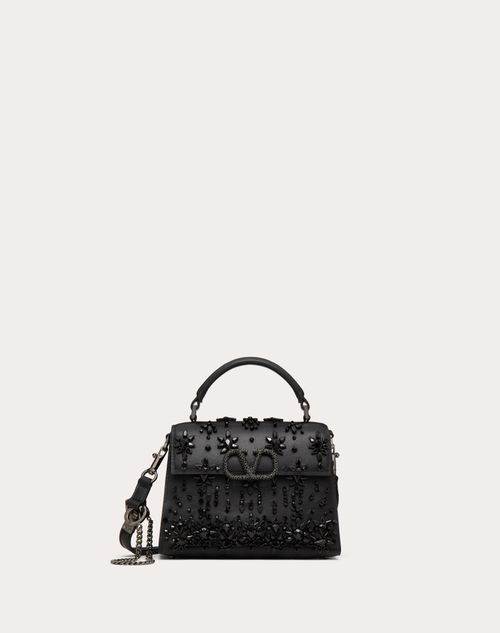 Valentino Garavani - Valentino Garavani Mini Vsling Embroidered Handbag - Black/ruthenium - Woman - Top Handle Bags