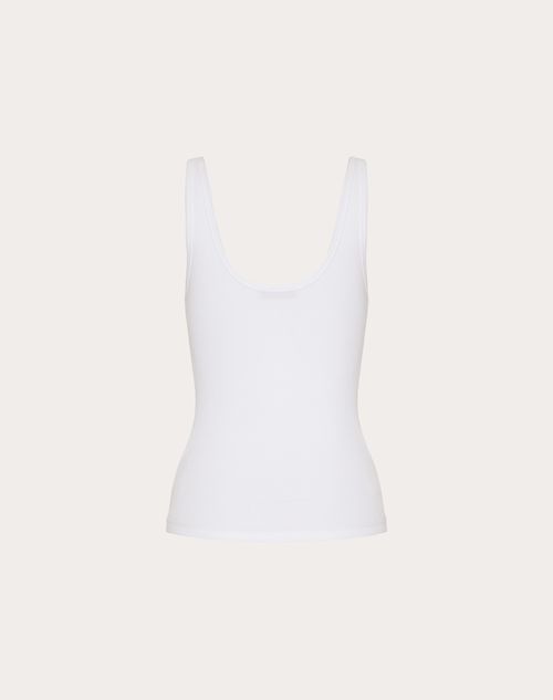 Valentino - Top In Ribbed Cotton - Bianco - Donna - T-shirt E Felpe