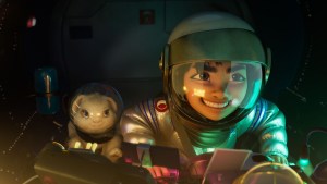 OVER THE MOON - (L-R) "Bungee the rabbit" and "Fei Fei" (voiced by Cathy Ang).  © 2020 Netflix, Inc.