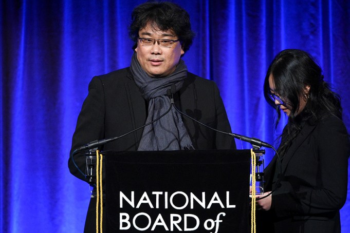 Korean director Bong Joon-Ho accepts the best foreign language award for "Parasite" at the National Board of Review Awards gala at Cipriani 42nd Street on Wednesday, Jan. 8, 2020, in New York. (Photo by Evan Agostini/Invision/AP)