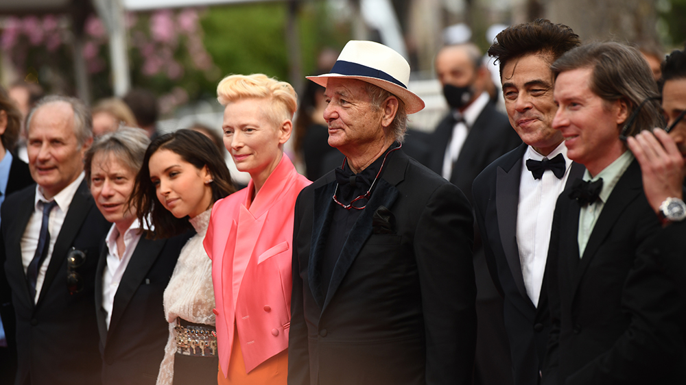 arrives at the premiere of 'The French Dispatch' during the 74th Cannes Film Festival on July 12, 2021 in Cannes, France.