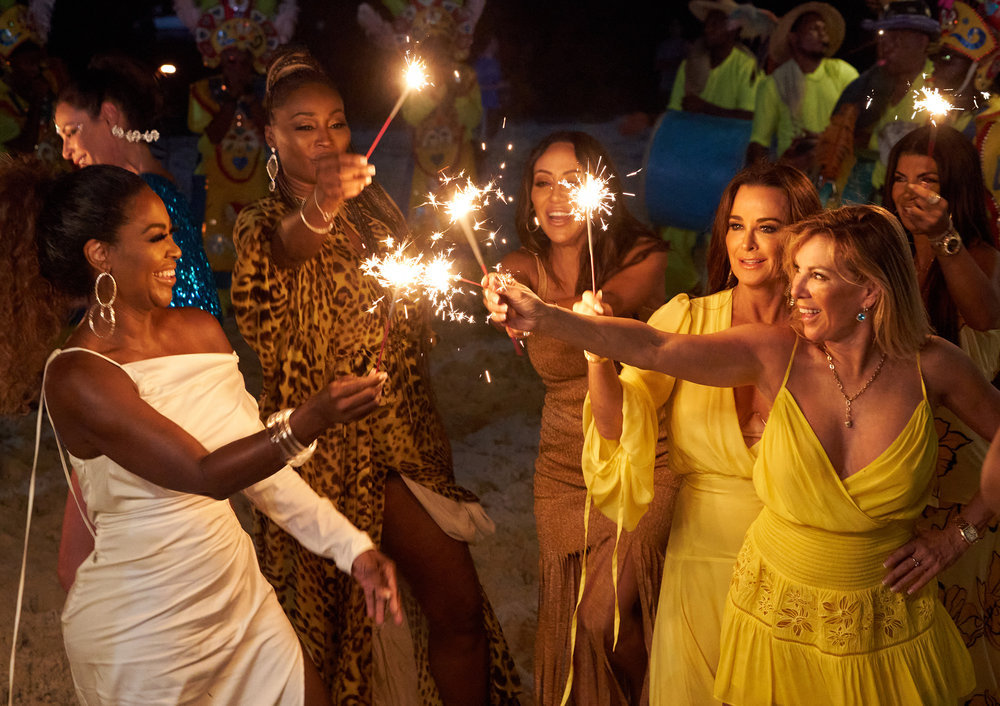 THE REAL HOUSEWIVES ULTIMATE GIRLS TRIP -- "Go Big Before You Go Home" Episode 107 -- Pictured: (l-r) Kenya Moore, Cynthia Bailey, Melissa Gorga, Kyle Richards, Ramona Singer -- (Photo by: Karolina Wojtasik/Peacock)