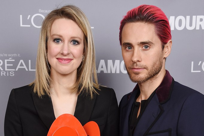 NEW YORK, NY - NOVEMBER 09:  Honoree Elizabeth Holmes poses backstage with her award and actor Jared Leto at the 2015 Glamour Women Of The Year Awards at Carnegie Hall on November 9, 2015 in New York City.  (Photo by Dimitrios Kambouris/Getty Images for Glamour)