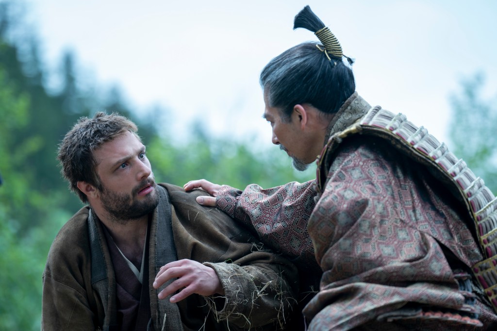 “SHOGUN” --  "A Dream of a Dream" -- Episode 10 (Airs April 23)  Pictured (L-R):  Cosmo Jarvis as John Blackthorne, Hiroyuki Sanada as Yoshii Toranaga.  CR: Katie Yu/FX