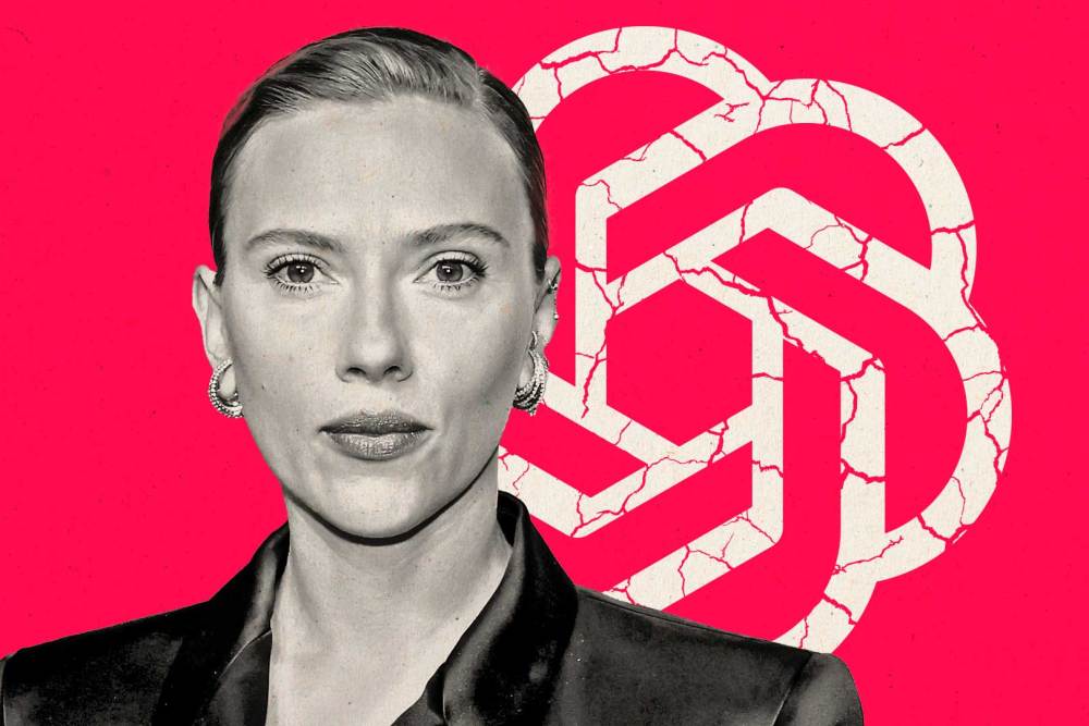 Scarlett Johansson with OpenAI logo