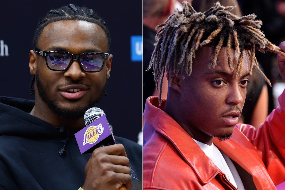 Bronny James #9 of the Los Angeles Lakers; Juice WRLD