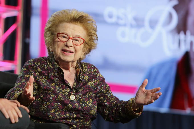 PASADENA, CA - FEBRUARY 11:  Dr. Ruth Westheimer of 'Ask Dr. Ruth' speaks onstage during the Hulu Panel during the Winter TCA 2019 on February 11, 2019 in Pasadena, California.  (Photo by Rachel Murray/Getty Images for Hulu)