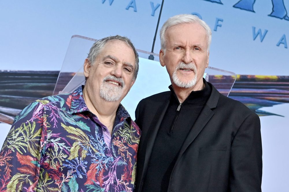 HOLLYWOOD, CALIFORNIA - JANUARY 12: Jon Landau and James Cameron attend their Hand and Footprint Ceremony at TCL Chinese Theatre on January 12, 2023 in Hollywood, California. (Photo by Axelle/Bauer-Griffin/FilmMagic)