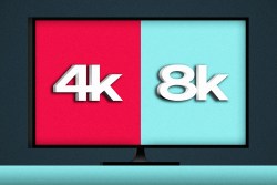 A tv with "4k" and "8k" on the screen.