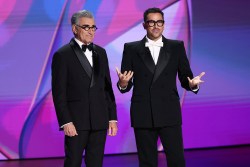 Eugene Levy and Daniel Levy at the 76th Primetime Emmy Awards held at Peacock Theater on September 15, 2024 in Los Angeles, California.