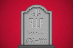 A headstone with the playstation logo and the concord logo