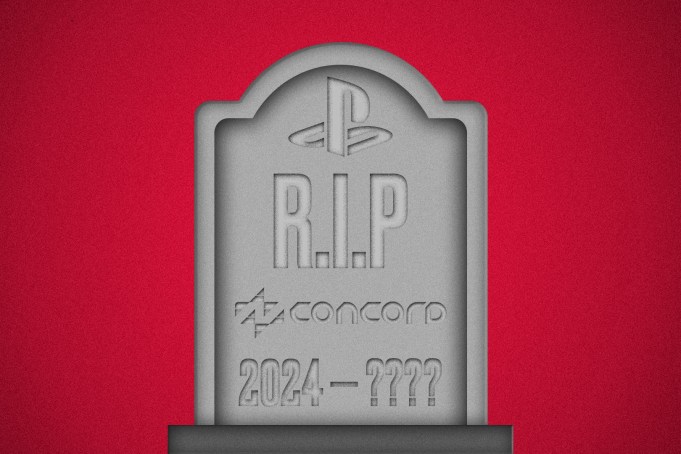 A headstone with the playstation logo and the concord logo