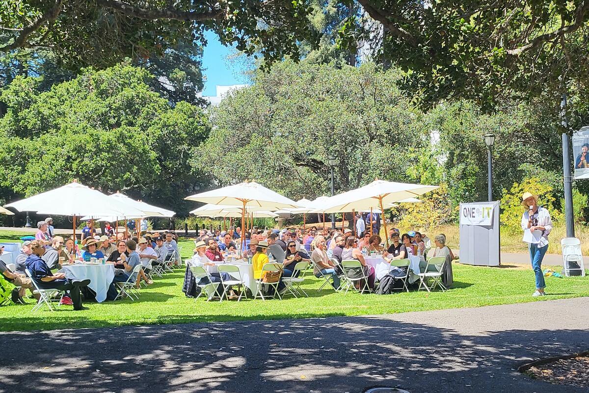 Image of Jen Stringer addressing the staff at the Berkeley Technology Picnic-2022