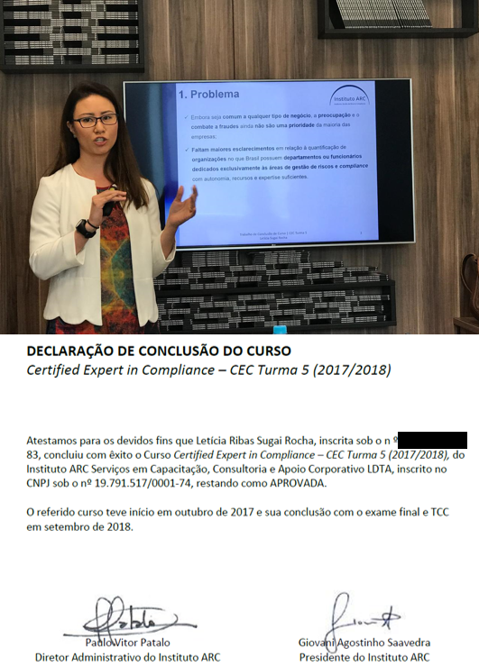 Letícia Sugai agora é certified expert in compliance