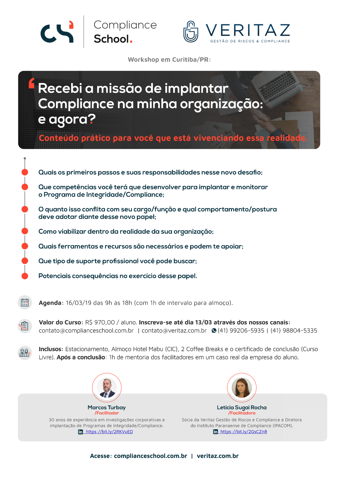 Convite com detalhes workshop compliance Veritaz e CS