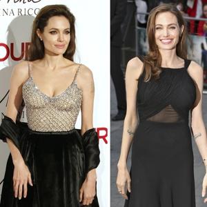 Angelina Jolie in 2010 (left) and at today's premiere (right).