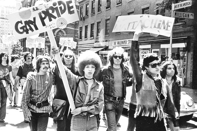 Marchers take to NYC streets in 1970 to mark the one-year anniversary of the Stonewall uprisings, on what was known as Christopher Street Liberation Day, a precursor to NYC’s annual Pride March.