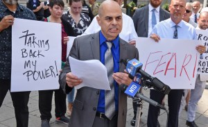 Lex Filipowski gathered with several other Catholic Church victims at the civil courthouse in lower Manhattan.