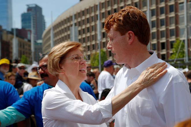 Joe Kennedy III with Elizabeth Warren at a rally protesting family separations at the border in 2018